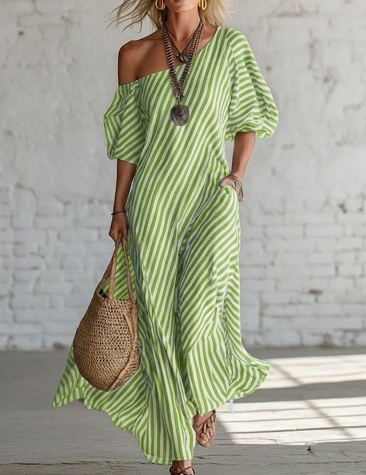 Sienna Walker | Striped Off-Shoulder Summer Dress For Women