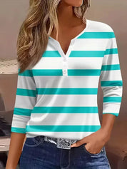 Ruby Sanders | Striped V-Neck Top With ¾ Sleeves For Women