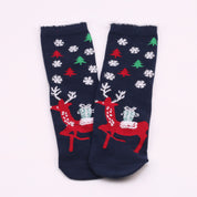 Snowy Wish | Navy Santa Print Christmas Socks For Women