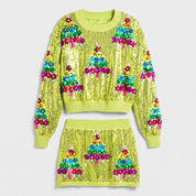 Sparkle | Multicolour Sequin Tree Christmas Two-Piece Set For Women