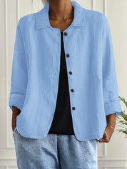 Amélie Rousseau | Sky Breeze Button Linen Jacket with Relaxed Elegance For Women