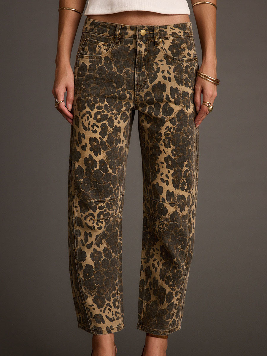 Delphine Ashgrove | Barrel Jeans With Leopard Print For Women