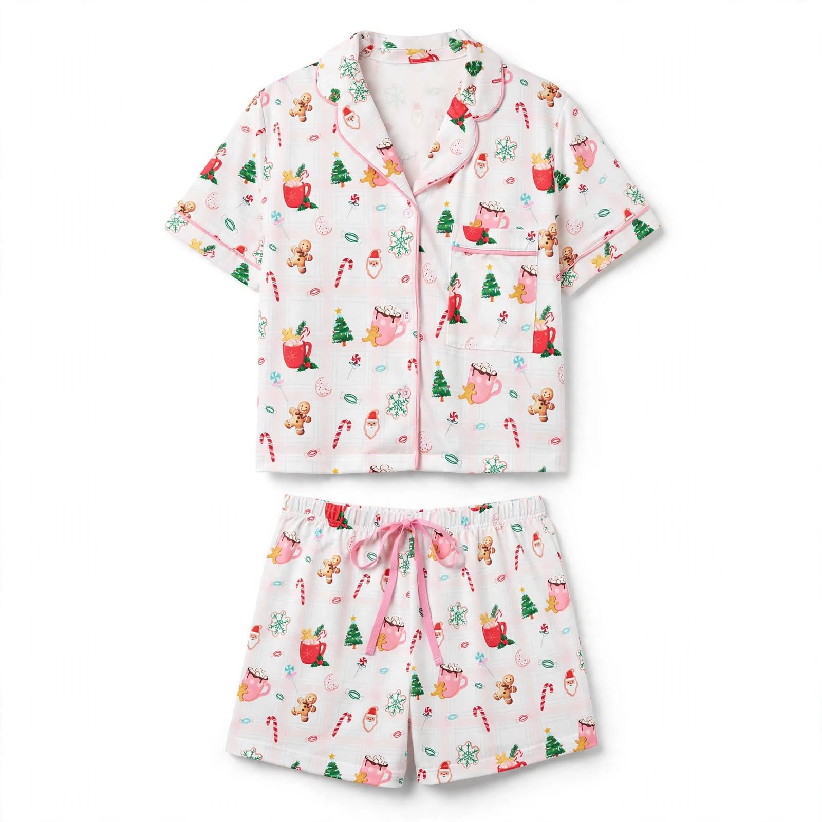 Candy Cane | Pink Cocoa Mug Print Christmas Pyjamas For Women