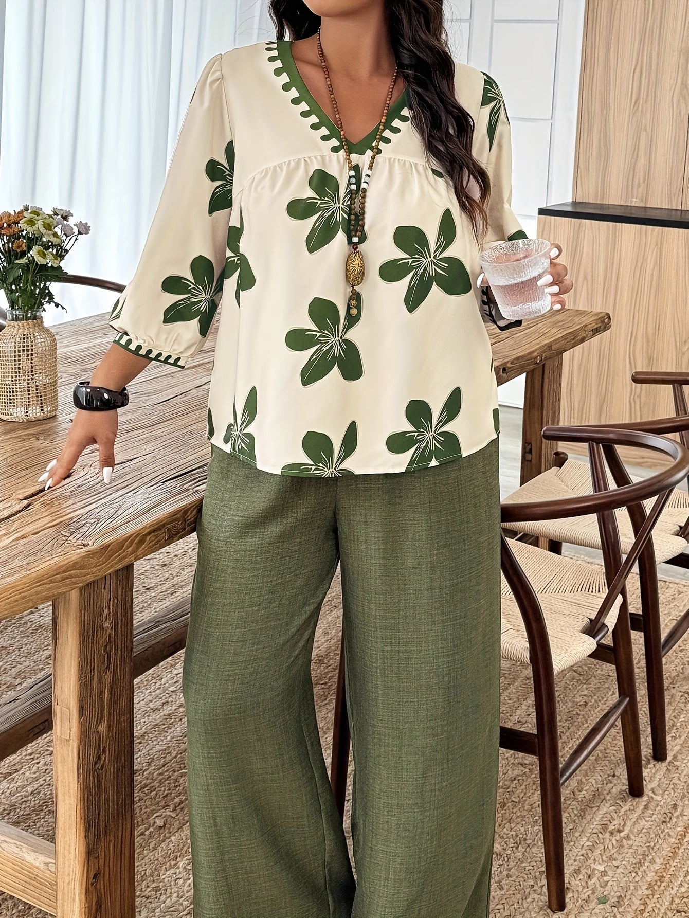 Georgia Fairbanks | Floral Print Wide-Leg Two-Piece Set For Women