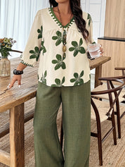 Georgia Fairbanks | Floral Print Wide-Leg Two-Piece Set For Women