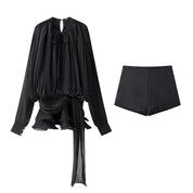 Alba Thornworth | Sheer Ruffle Blouse & Shorts Set For Women