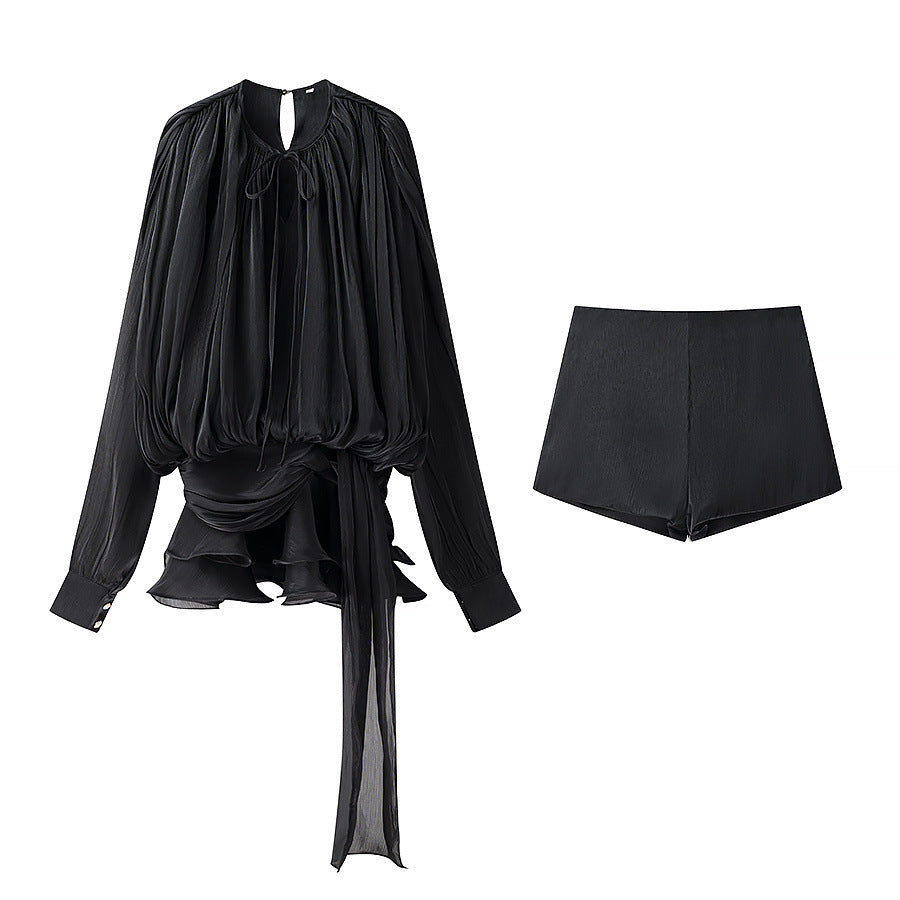 Alba Thornworth | Sheer Ruffle Blouse & Shorts Set For Women