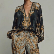 Margot Ashwood | Retro Baroque Print Wide-Leg Set For Women