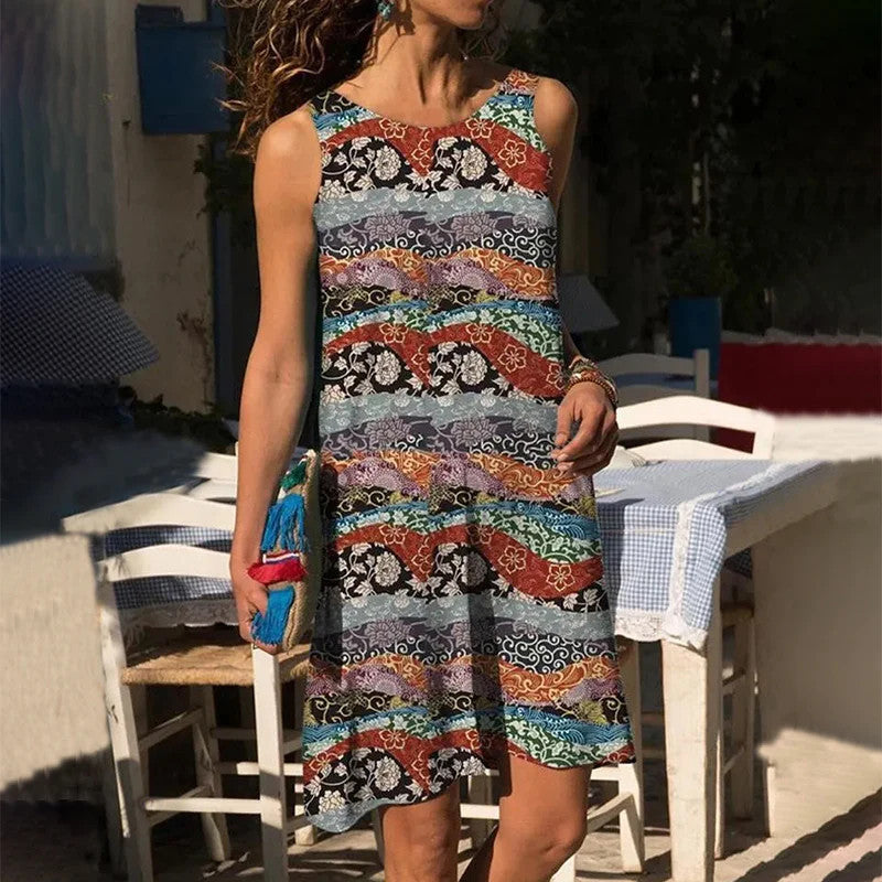 Lucrezia Loxbrook | Boho Print Sleeveless Shift Dress For Women