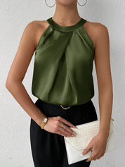 Calla Prescombe | Champagne Satin Pleated Halter Top For Women