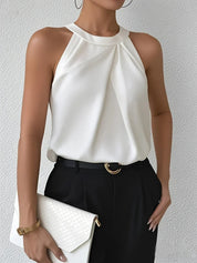 Calla Prescombe | Champagne Satin Pleated Halter Top For Women