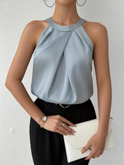 Calla Prescombe | Champagne Satin Pleated Halter Top For Women