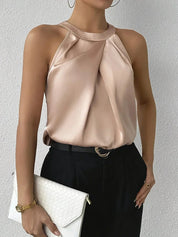 Calla Prescombe | Champagne Satin Pleated Halter Top For Women