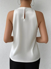 Calla Prescombe | Champagne Satin Pleated Halter Top For Women
