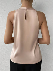 Calla Prescombe | Champagne Satin Pleated Halter Top For Women