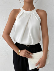 Calla Prescombe | Champagne Satin Pleated Halter Top For Women