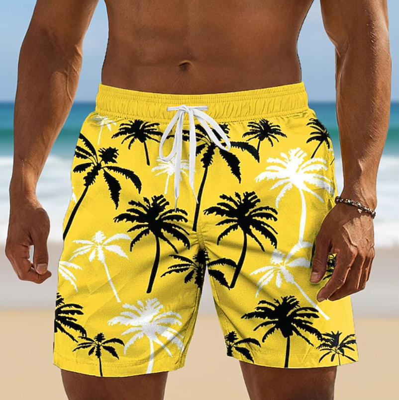 Callum Ridley | Yellow Palm Print Summer Shorts For Men