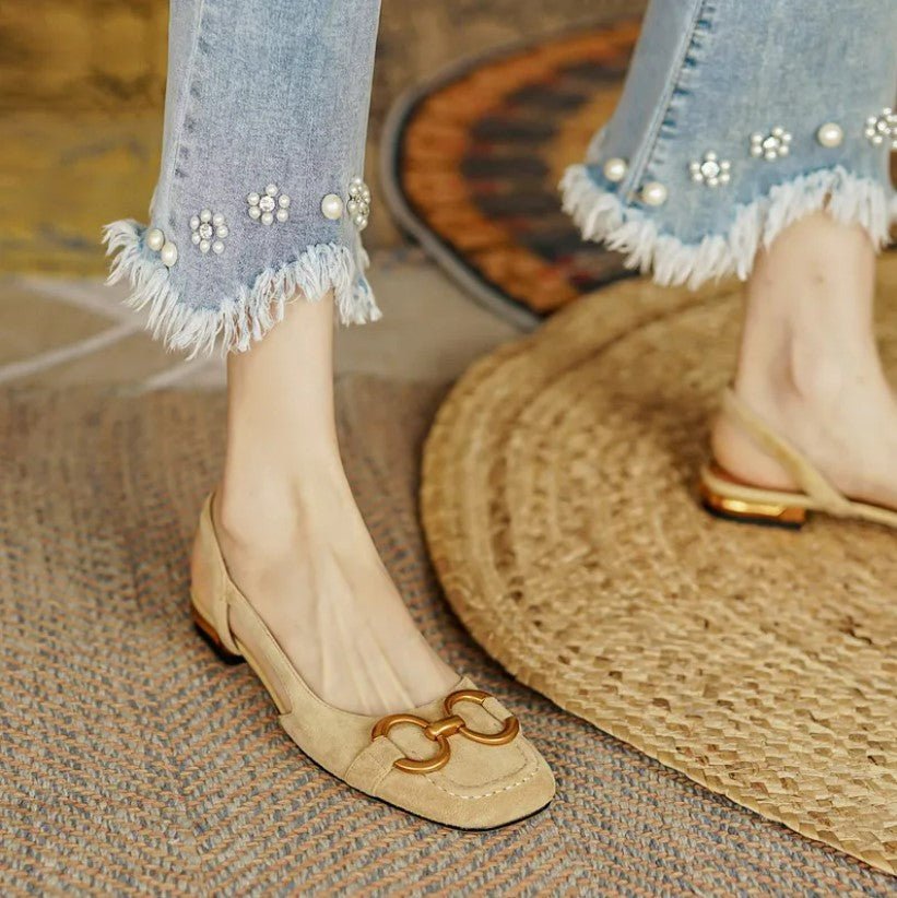 Georgia Sutcliffe | Suede Slingback Flats With Chain Detail For Women