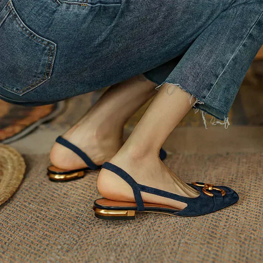 Georgia Sutcliffe | Suede Slingback Flats With Chain Detail For Women