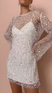 Carla Braybrook | Sheer Beaded Mesh Mini Dress For Women