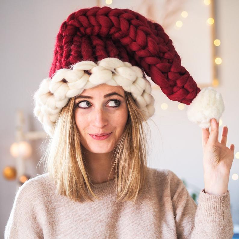 Ruby Frost | Red Chunky Knit Christmas Santa Hat Unisex