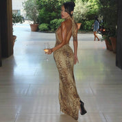 Poppy Sinclair | Leopard Print Halter Maxi Dress For Women