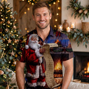 Fireside Glow | Red Santa Claus Print Christmas Shirt For Men