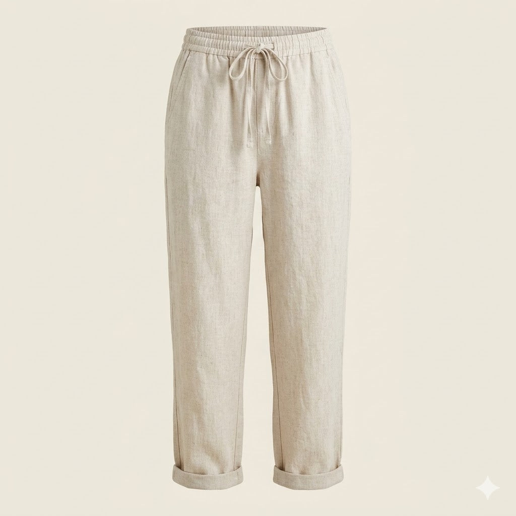 Matteo Ricci | Relaxed Linen Drawstring Trousers with Tapered Fit For Women