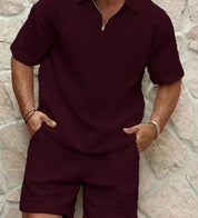 Elliot Bramwell | Textured Zip Polo & Shorts Set For Men