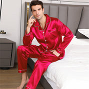 Tommaso Belcombe | Satin-Look Piped Long Sleeve Pyjama Set For Men