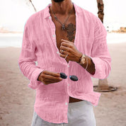 Nicola Saxcroft | Crinkle Linen-Look Long Sleeve Beach Shirt For Men