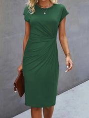 Allegra Marcroft | Black Ruched Cap Sleeve Midi Dress For Women