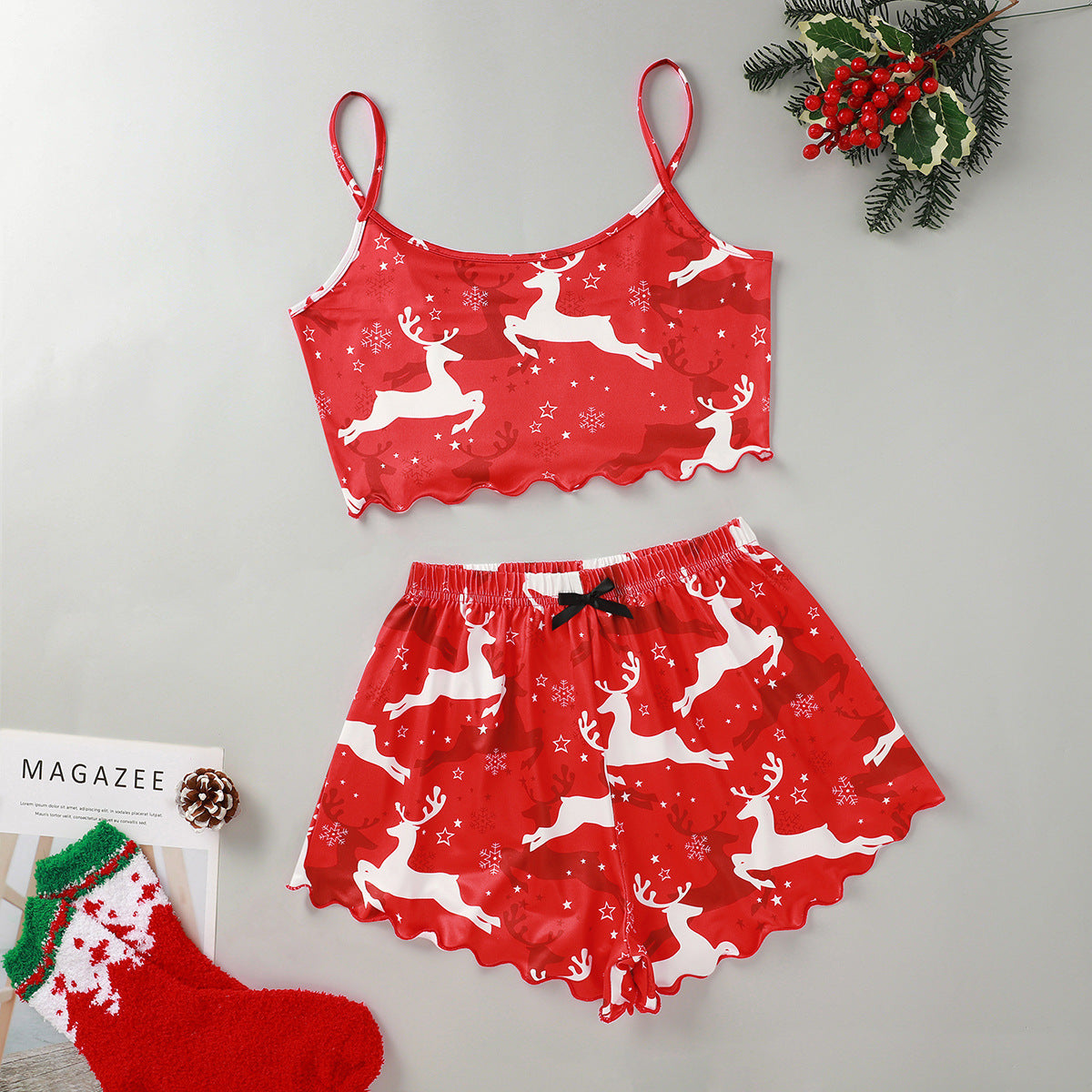 Sugar Plum | Green Gingerbread Print Christmas Pyjamas For Women