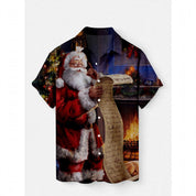 Fireside Glow | Red Santa Claus Print Christmas Shirt For Men