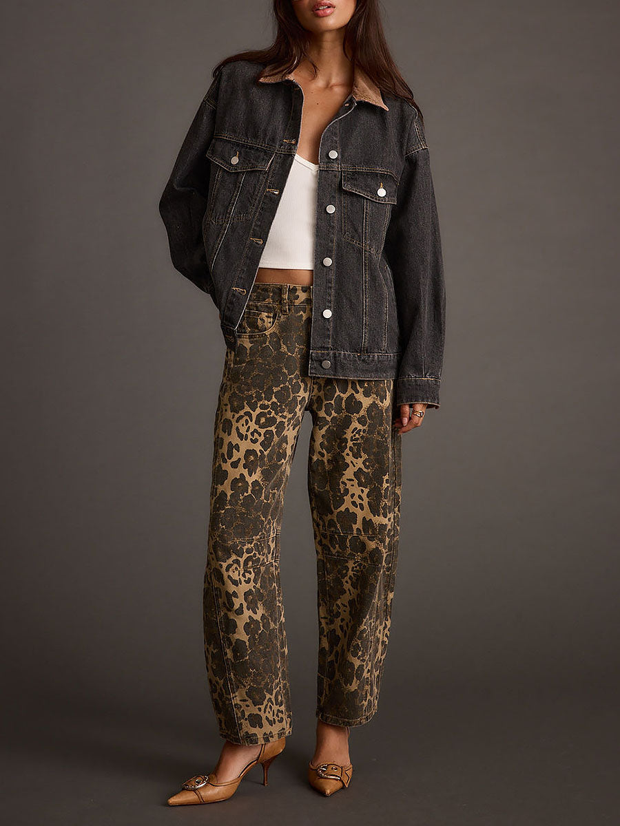 Delphine Ashgrove | Barrel Jeans With Leopard Print For Women