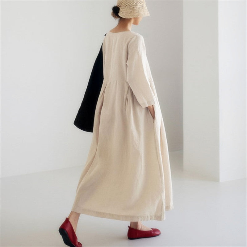 Silvana Windfield | Pleated Linen-Look Pocket Maxi Dress For Women