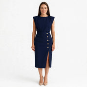 Rita Estton | Button Slit Sleeveless Midi Dress For Women