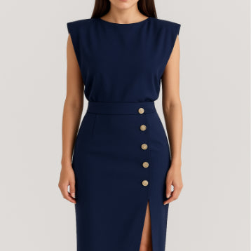 Rita Estton | Button Slit Sleeveless Midi Dress For Women