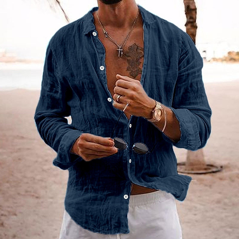 Nicola Saxcroft | Crinkle Linen-Look Long Sleeve Beach Shirt For Men