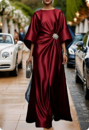 Cinzia Merhurst | Draped Satin Cape Sleeve Maxi Dress For Women