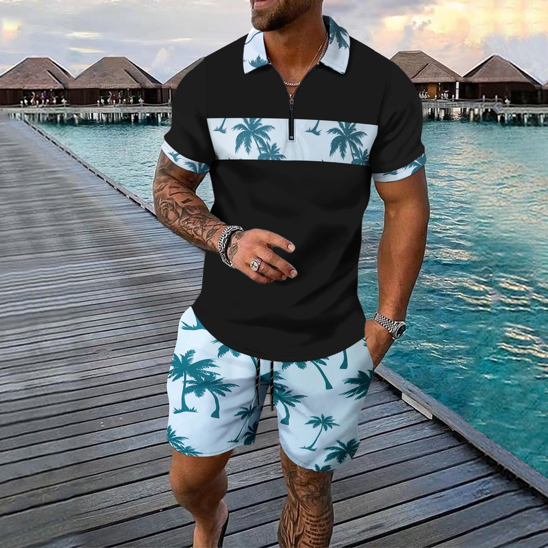 Kai Fairweather | Tropical Print Polo & Shorts Set For Men