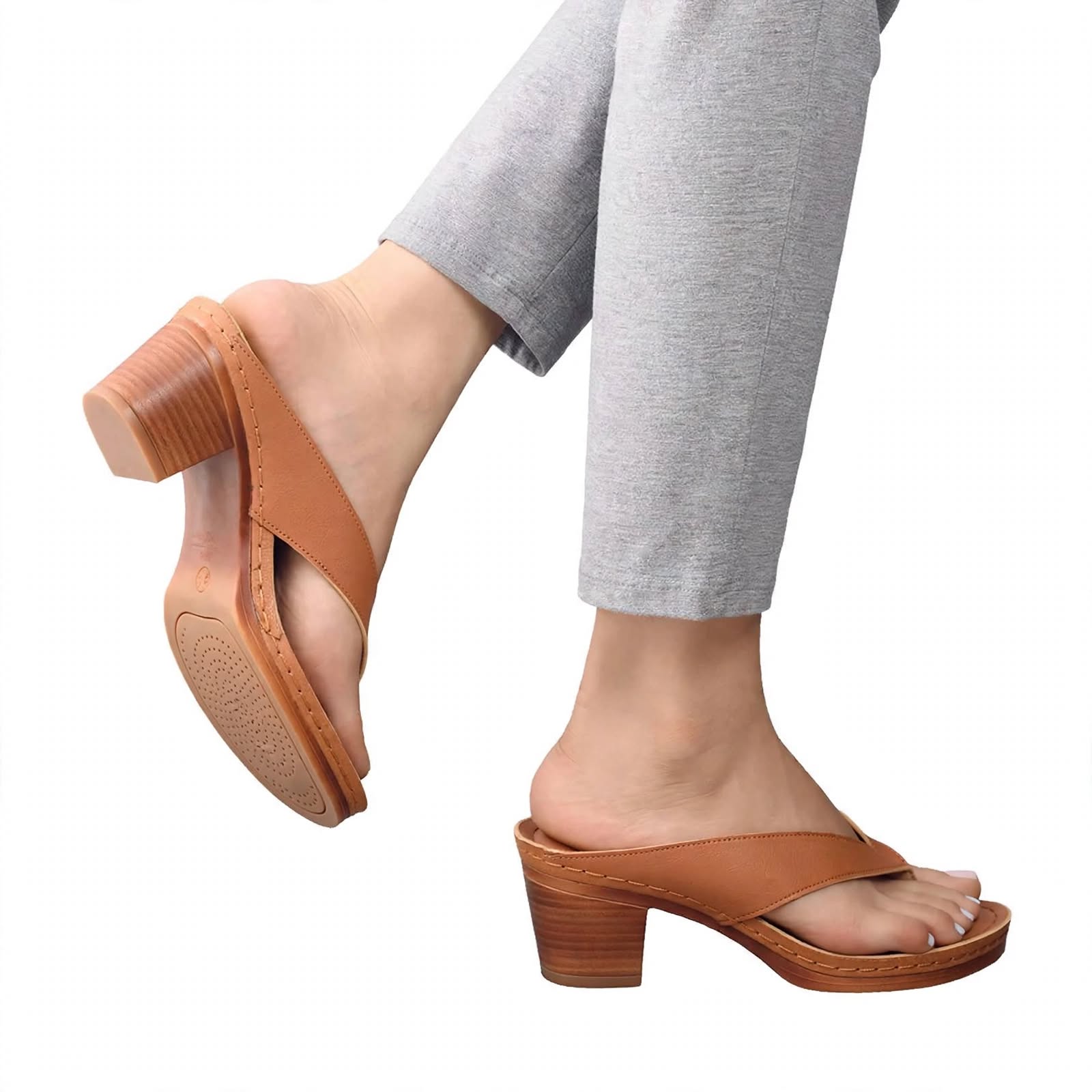 Erica Presham | Block Heel Thong Sandals For Women