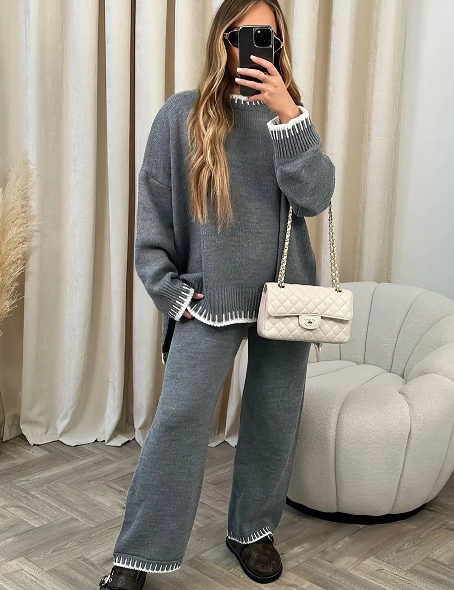 Charlotte Reid | Oversized Knit Wide Leg Lounge Set For Women