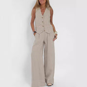 Emma Sheridan | Linen Vest & Wide-Leg Pants Set For Women