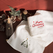 Stitched Joy | White Embroidered Tree Christmas Towel Set Unisex