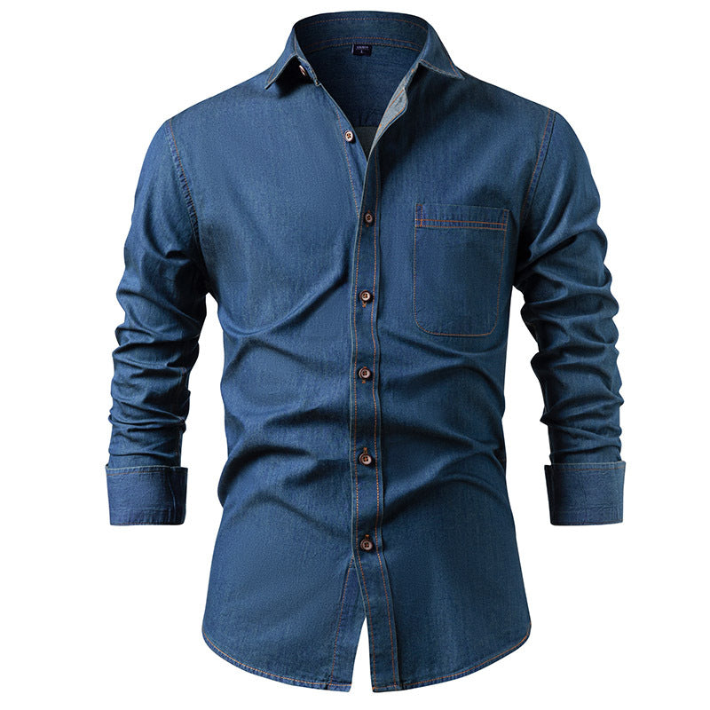 Massimo Milbridge | Denim-Look Long Sleeve Button-Up Shirt For Men