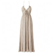 Charlotte Ainsley | Beige Pleated Halter Maxi Dress For Women