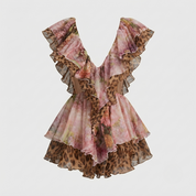 Charlotte Hennessy | Leopard Print Cut-Out Frill Mini Dress For Women