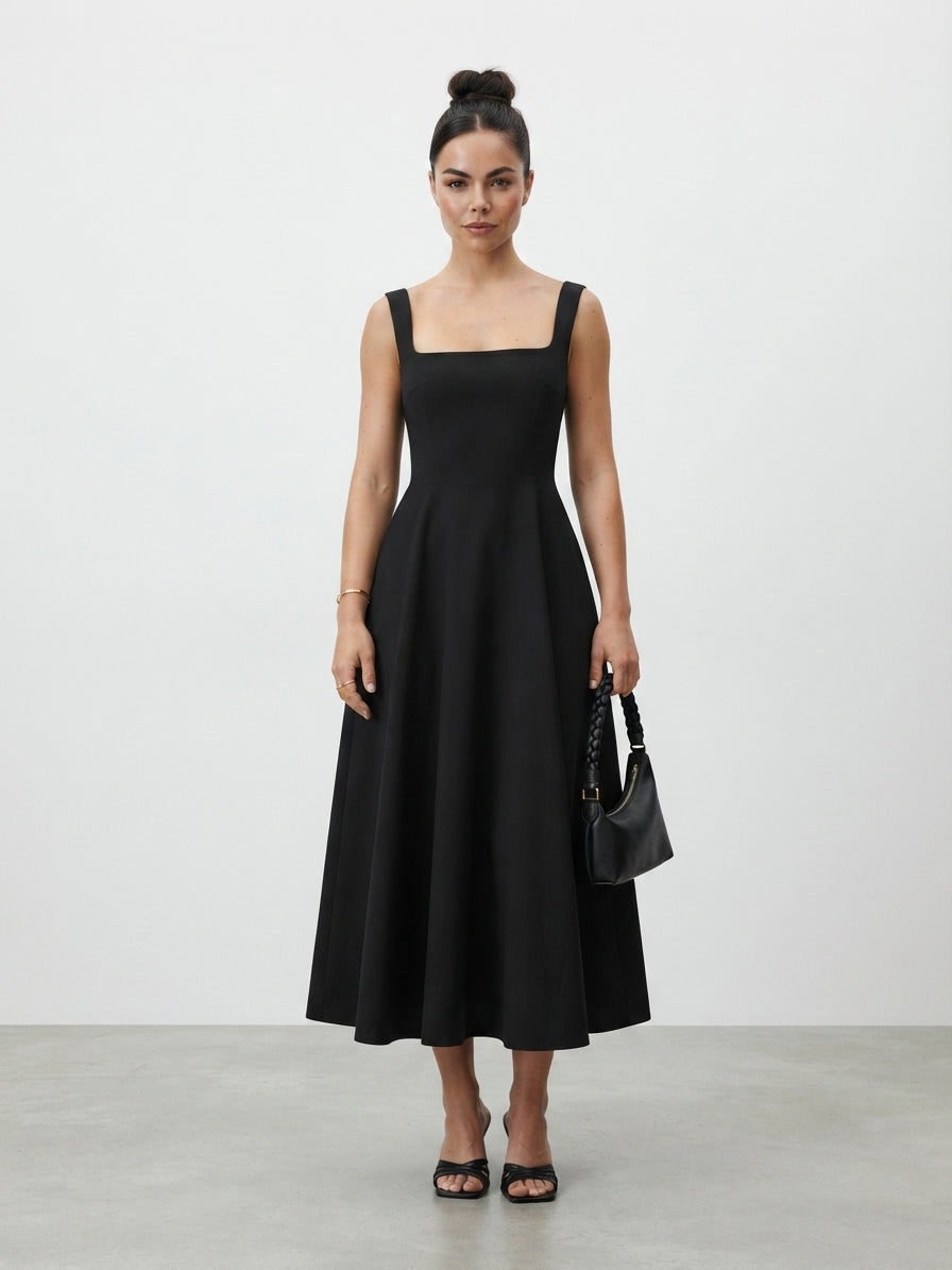 Chloe Harrington | Elegant Black Midi Formal Dress For Women