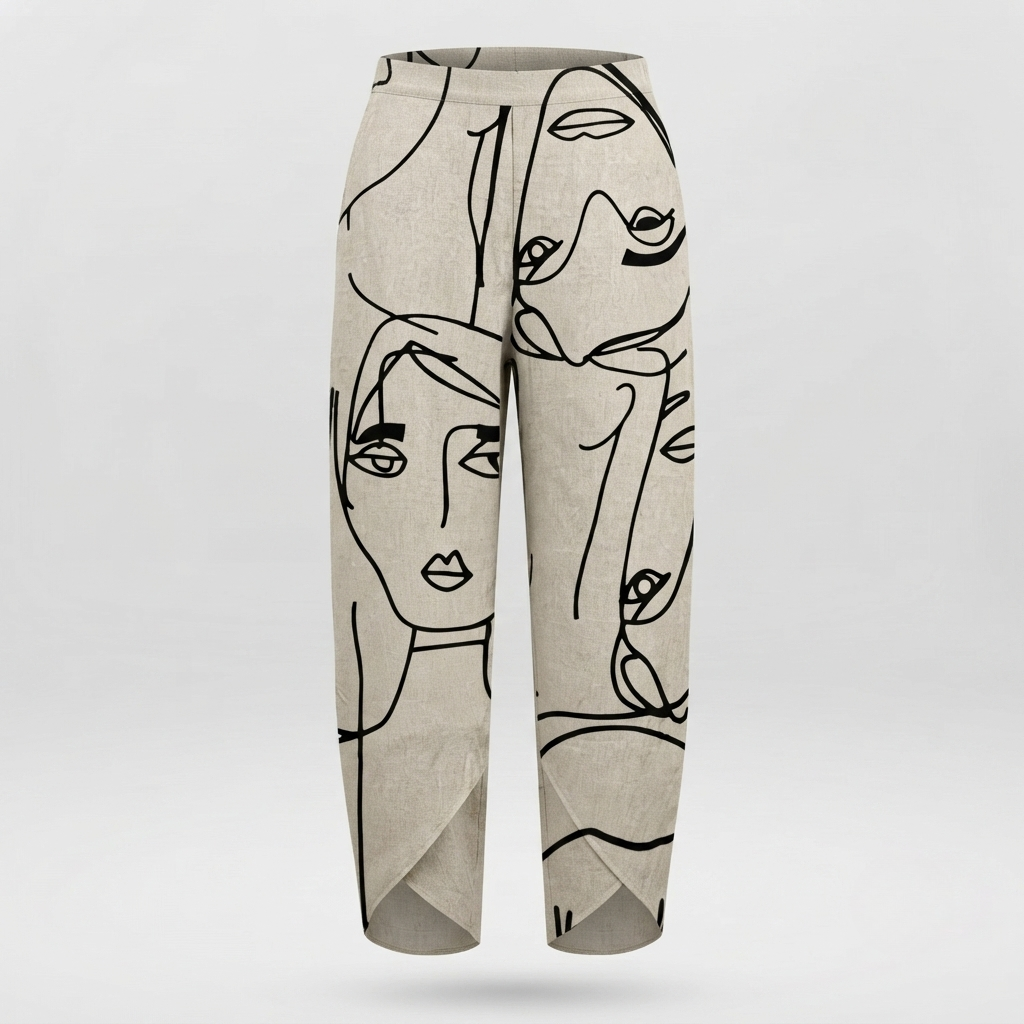 Chloe Patterson | Abstract Face Print Relaxed Trousers For Women